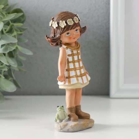 Souvenir Polystone "Baby in a white dress in a cage, with a frog" 5.5x3.5x12 cm-1