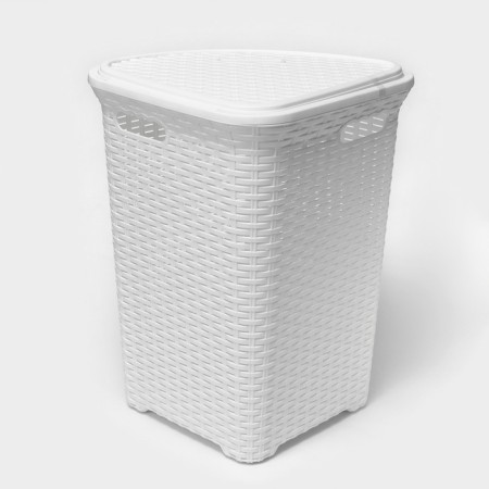 Corner underwear basket with a rattan lid, 60 l, 40 × 40 × 58 cm, white color-4