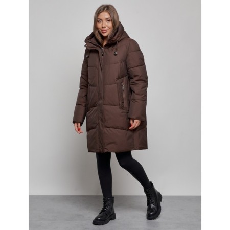 Coat insulated winter female, size 54, dark brown color-2