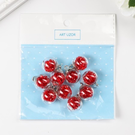 Suspension decorative for creativity glass "ball - pebbles" red d = 1.6 cm set 10 pcs-2