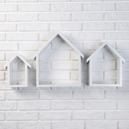A set of wall shelves "houses" white, 3pcs, (36*33cm, 30*25cm, 22*17cm)