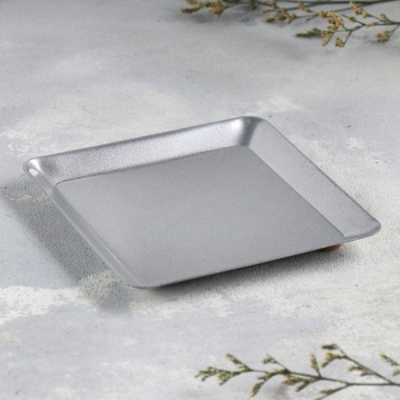 Square Plate Summary of Metal for one candle, 12.6x1.3 cm, silver-1