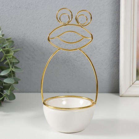 Souvenir ceramics, metal stand "Frog" white with gold 9x8x18 cm-3
