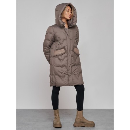 Coat insulated winter female, size 52, brown color-7