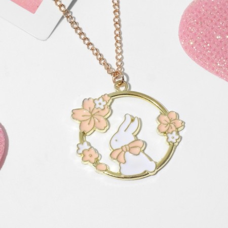 Children's pendant "chosen" bunny, white-pink color in gold