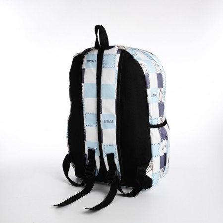 Youth backpack from textiles, 3 pockets, milk/blue color-3