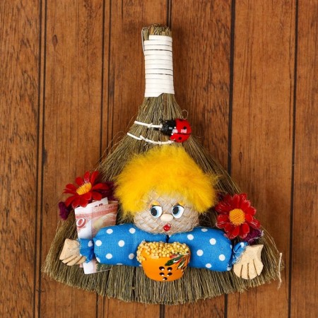 The amulet "Domovushka Tyukha", on a broom, mix-9