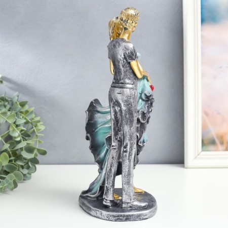 Polystone souvenir "Lovers - hugs" silver -turquoise 13.5x12x30.5 cm-1