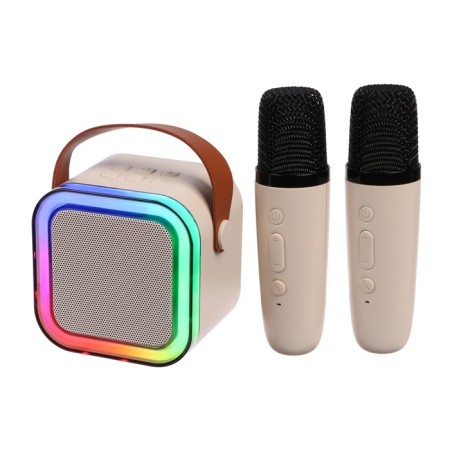 Mini Karaoke system K12, 5 W, 2 microphone, 800/400 mach, Jack 3.5, Type-s, USB, RGB, beige