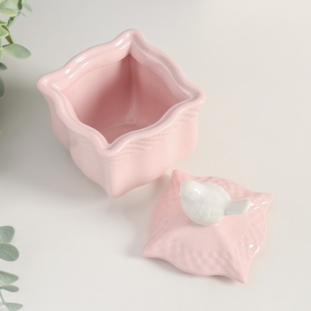 Coramics box "White sparrow. Figure" Pink 10.9x8.2x8.2 cm-5
