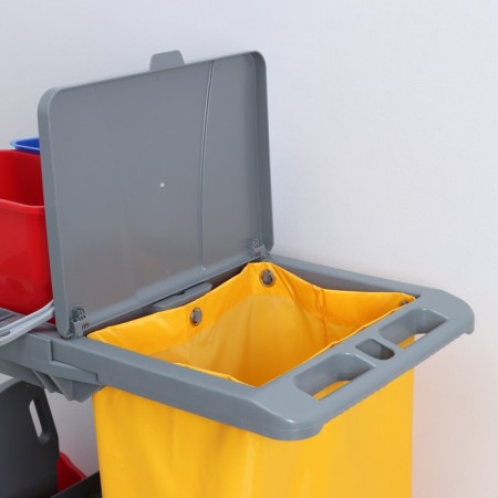 Multifunctional trolley for cleaning with buckets, spin and trays, gray color-7
