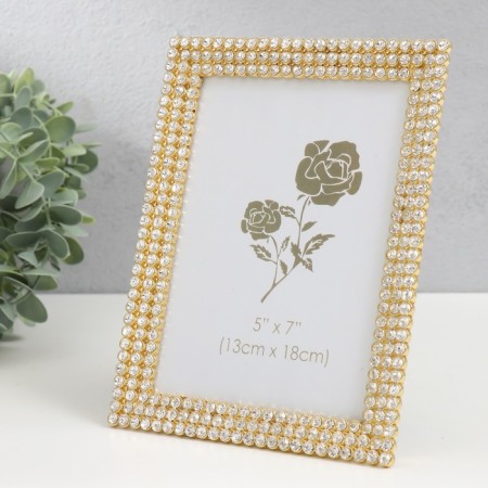 Photo frame metal, glass 13x18 cm "Triad" Rhinestones gold 15x20 cm-1