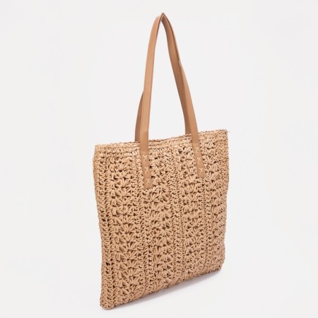 Shoper bag without fastening, beige color-1