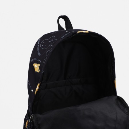 Youth backpack made of textiles, external pocket, black color-3