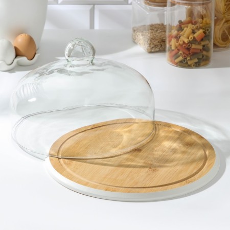 A dish for serving with a heaven lid, D = 30 cm, bamboo, glass, color mix-1