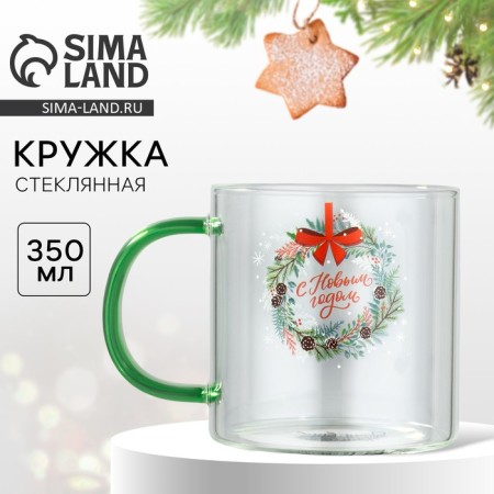 Glass mug “Happy New Year. New Year's Wreath ", 350 ml