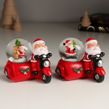 Souvenir Polystone Water Ball "Santa Claus on a motorcycle with a stroller" MIX 7.5x8.2x7 cm