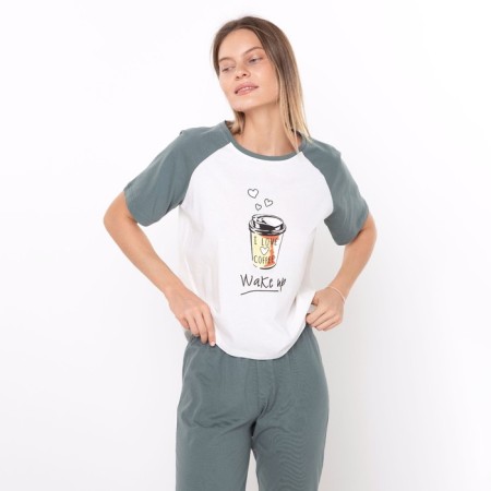 Women's set "Wake Up" (T-shirt/Bridges), the color is gray-green, size 52-1