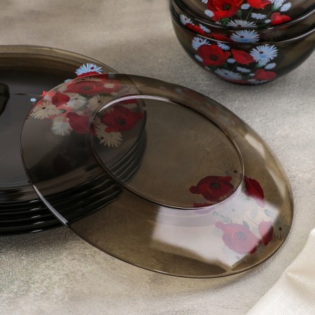 Diningrian set "Poppies", 24 items, brown color-2