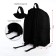 A backpack with a zipper, an outer pocket, black color "anime"