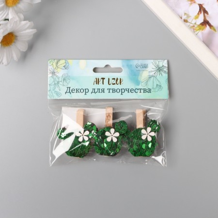 Decor for creativity wood "Procher. Cactus with flower" sequin set 3 pcs 1.5x4.8 cm-3