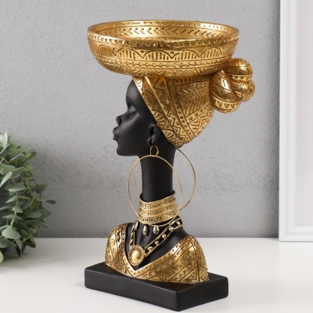 Souvenir Polystone stand "African with a gold plate on the head" 30x17x17 cm-1