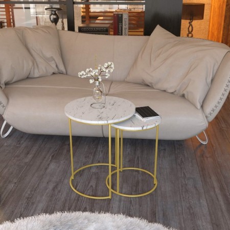 Journal table, 450x450x550, marble Carrara White/gold-4