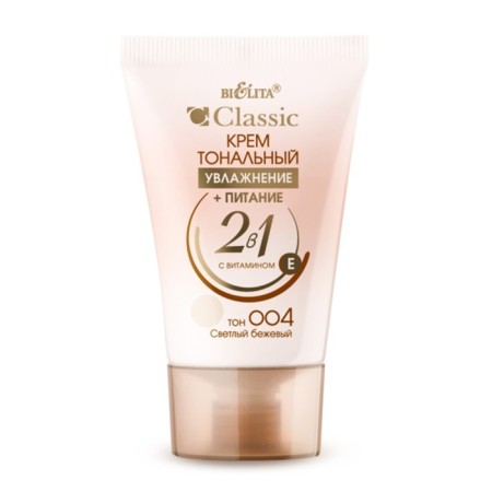 Tonal cream Bielita Classic “Moisturization + Power”, 2 in 1, tone 004 light beige, 35 ml