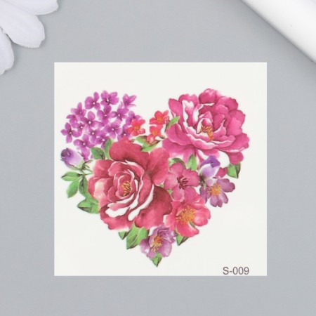 Tattoo on the body color "Heart from flowers" 6x6 cm