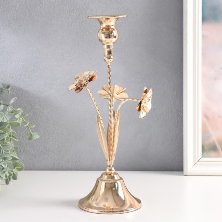 Summary Metal for 1 candle "Three flowers" d-2.5 cm gold 10x10x28 cm-3