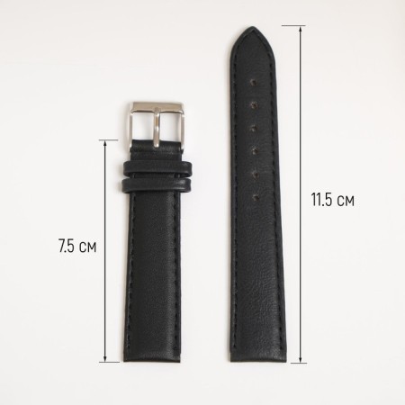 Watch strap, male, 18 mm, harness 75 mm, larynx 115 mm, genuine leather, black-1
