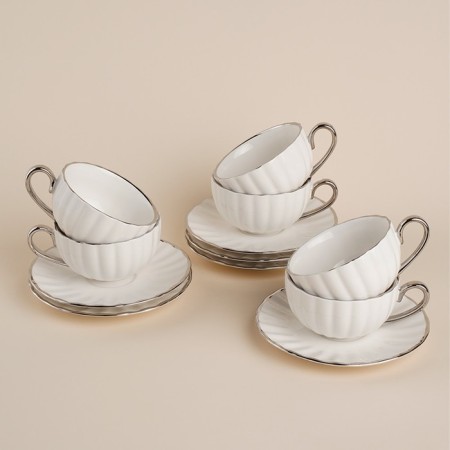 Tea service SL Home "Garda", 12 items: 6 cups 200 ml, 6 saucer d = 15 cm, white color-1