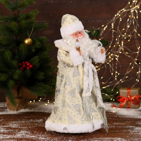 Santa Claus "in a white fur coat with gifts" moves, with backlight, 43 cm-3