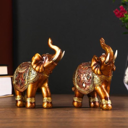 Polystone souvenir "African elephant in the gold, openwork blanket" MIX 12x11x4.7 cm-5