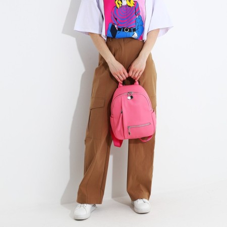 A backpack with a zipper, 5 outer pockets, pink color-5