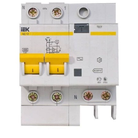 Diff. IEK machine, two-pole, 3.5 mod., C 10 A, 30 mA, type AC, 4.5 KA, AD-12, MAD10-2-010-C-030