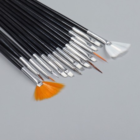 A set of brushes for building and design of nails, 15 pcs, 19 cm, black color-1