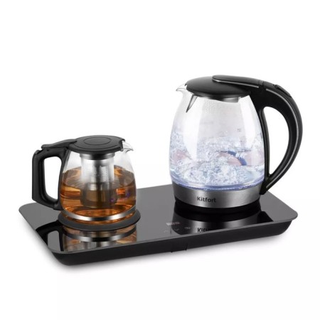 Tea kit KitFort KT-6609, glass, 1.7/1 l, 2200 W, adjustment T °, ​​display, black