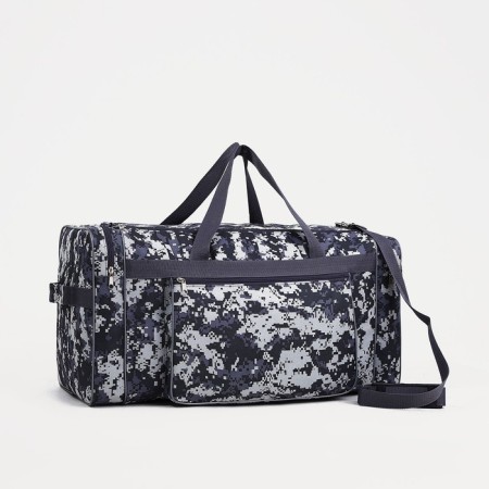 Road bag on lightning, 3 external pockets, a long belt, camouflage color/gray