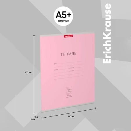 Notebook of 12 sheets in the slanting line of Erichkrause "Classic", covered cardboard, unit offset, whiteness 100%, pink-2