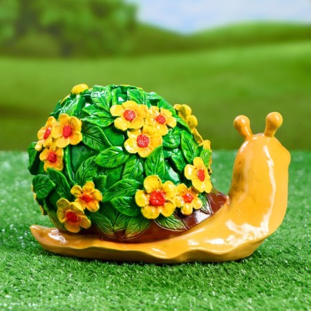 Garden figure "Carved Snail", yellow flowers, 20x11x12cm-2