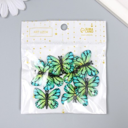 Decor for creativity plastic "Butterfly, green-blue wings" 2.5x3.2 cm-3