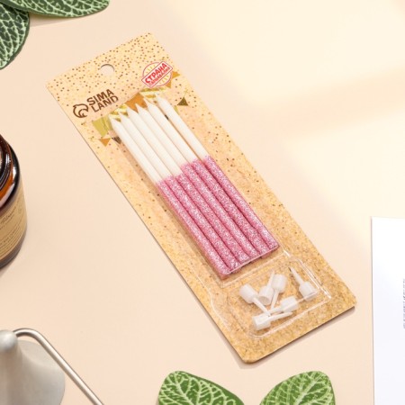Candles for the cake "Brilliant radiance", 6 pcs, white with pink-4