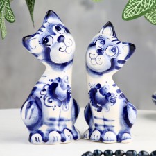 Сувенир "Кот с кошкой", 2 шт, гжель