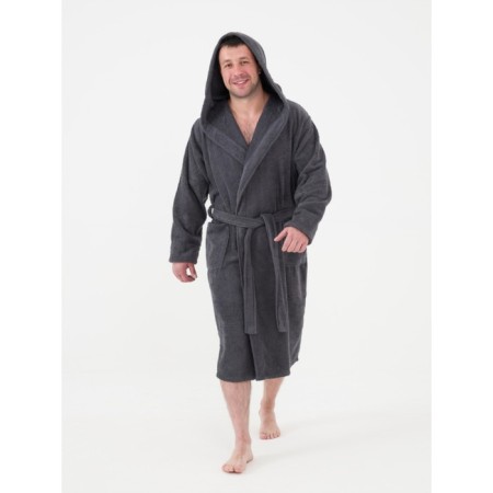 Male robe with a hood, size 44-46, color gray-1