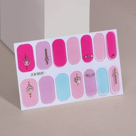 Flood stripes for manicure, 14 pcs, pink/lilac/blue color-2