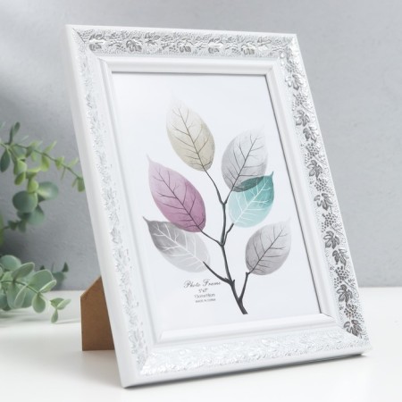 Photo frame plastic 13x18 cm "Silver grape vine" white 22x17 cm-1