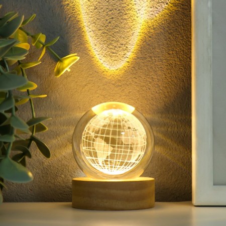 Souvenir glass backlight "Planet Earth" d = 6 cm stand wood, usb 6.5x6.5x7.5 cm-1
