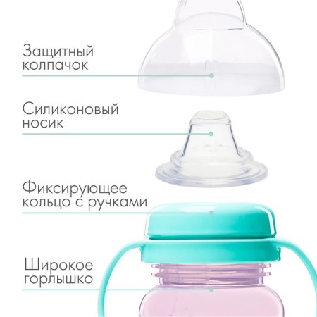 Drill - children's impotion with a soft nose, 270 ml., With handles, pink/turquoise color-1