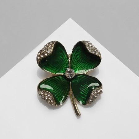 Brooch "Clover" for good luck, the color is white-green in gold-1
